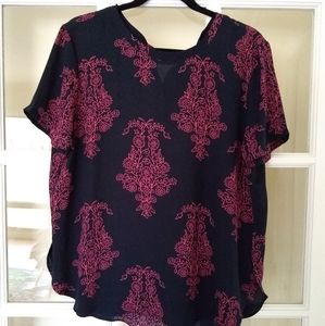 Navy and magenta printed blouse